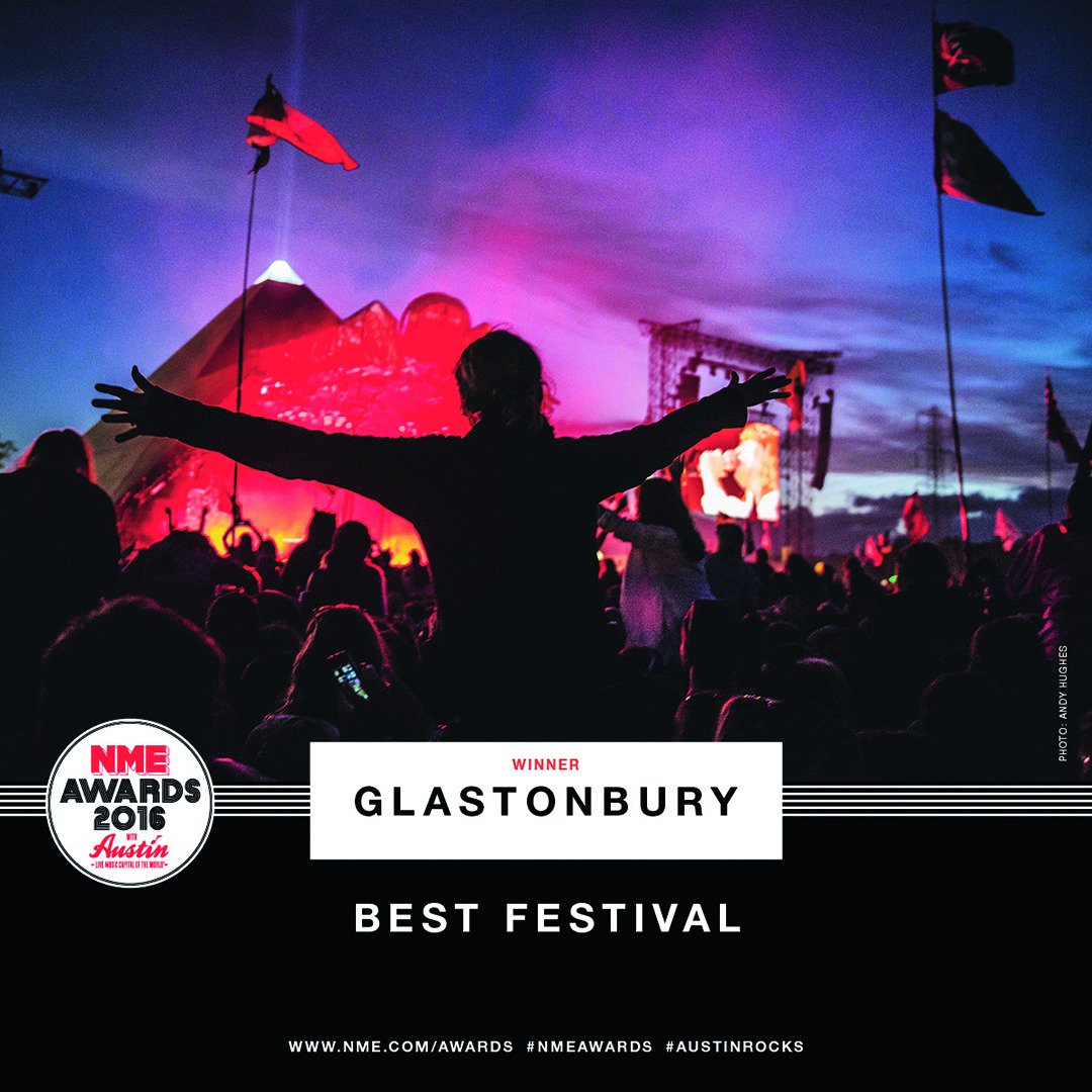NME's tweet photo. .@GlastoFest wins Best Festival at #NMEAwards2016 with Austin, Texas https://t.co/CP60tqnebA