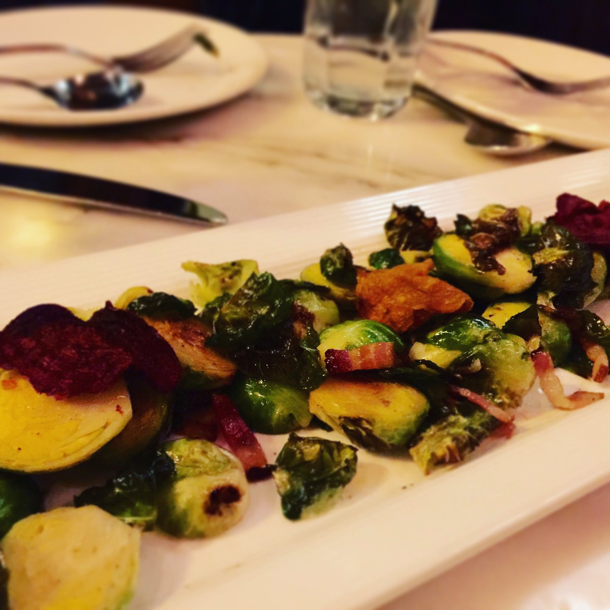 PerDiemSF's tweet photo. Roasted Bacon Brussel Sprouts | topped with brussel sprouts chips, housemade beet chips, lemon aioli. https://t.co/z4s6Ms3geB