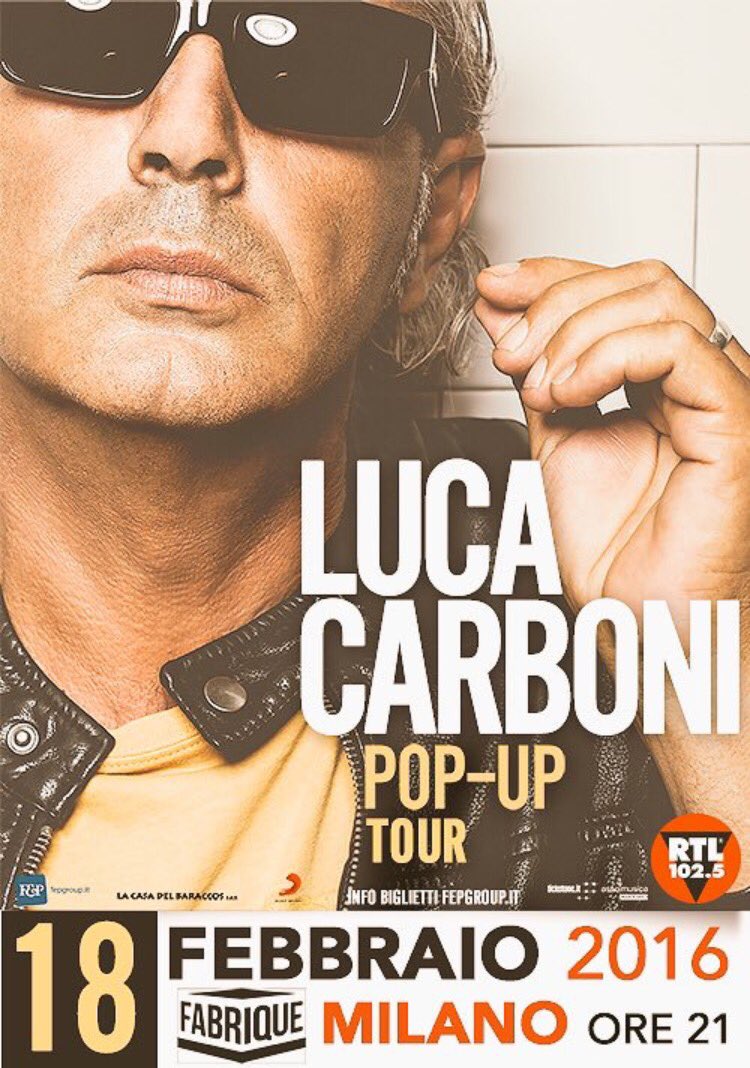 Domani andrò al <a href="/FabriqueMilano/">Fabrique Milano</a> al concerto di <a href="/lucacarboni/">luca carboni</a> ! Non mancate dicono che sarà un concerto spaziale:)!!!