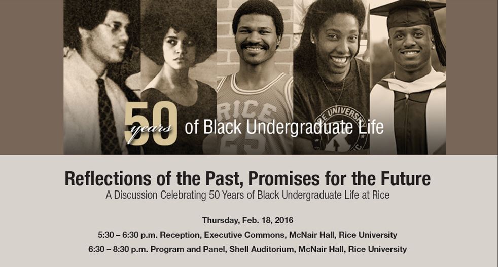 RiceUniversity's tweet photo. Rice will celebrate 50 years of black undergraduate life with a public forum Feb. 18. https://t.co/LiJd1NEExg https://t.co/6b6tLfTVvj