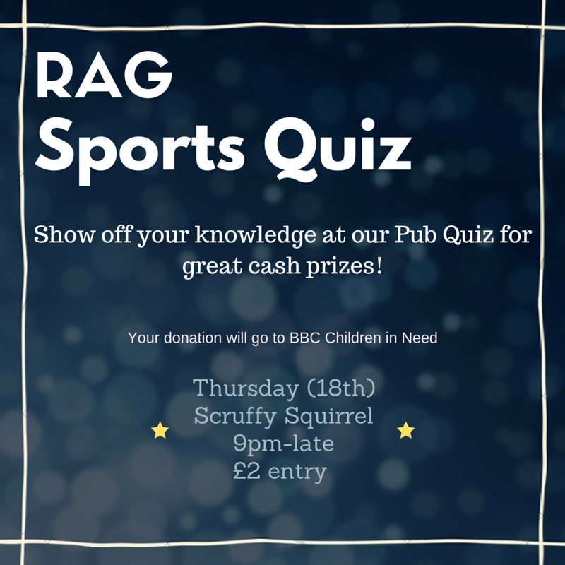 KeeleRAG's tweet image. Don’t forget, tomorrow #KeeleRAG is taking over the #KeeleSU  Quiz! Your Donation will go to #BBCChildreninNeed.