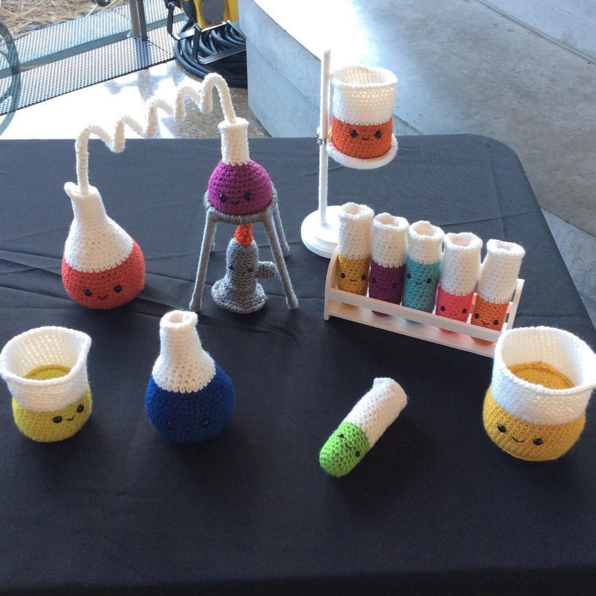 thinkgeek's tweet photo. This chemistry set will have you "hooked" on science. Crochet Beakers by Lauren Espy: https://t.co/a5M5MtJs21 https://t.co/Ei2WPlpsnw