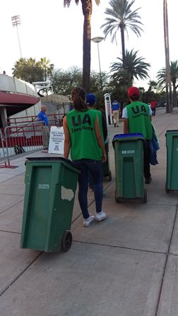 AZATHLETICS's tweet photo. The #CompostCats are getting in place for the tonight's #ZeroWaste game at McKale. @UofA #BearDown https://t.co/WQiB1yZSgj