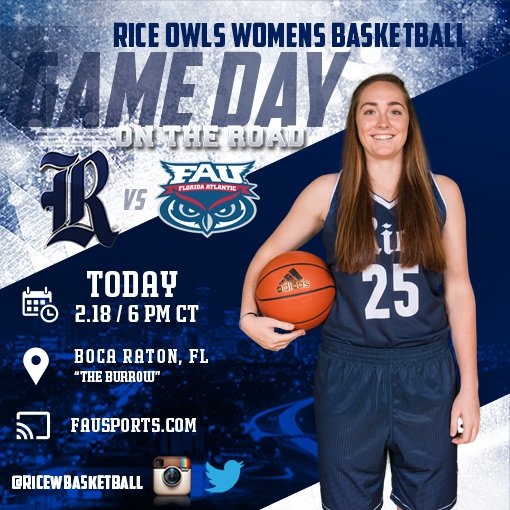 RiceWBB's tweet photo. It's GAME DAY π! Rice takes on @FAU_WBB in the battle of the Owls tonight at 6 p.m. (CT) in Boca Raton. #Rmindset π https://t.co/3jRug3eRbQ