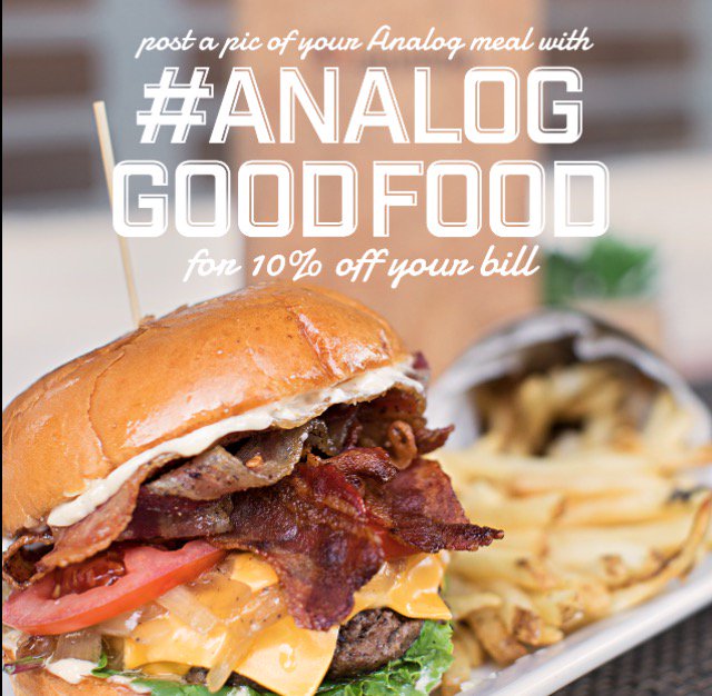 AnalogBar's tweet image. Live, acoustic music starting at 7pm tonight! Post a pic of your meal and get 10% off your bill (up to 4 people)