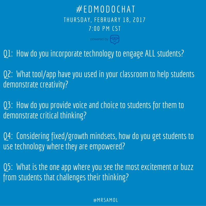 mrsamol's tweet photo. Get ready for tomorrow's #edmodochat We will be focusing on student voice and choice. See you tomorrow at 7 @edmodo https://t.co/vr0On0idmw