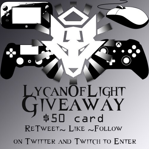 LycanOfLight's tweet photo. #Giveaway $50 card of your choice RT &amp; Like &amp; Follow https://t.co/C73fcwZW0Y 

#PSN #Steam #Xbox #Wii #LycanKnights https://t.co/V9cJJFB9tm