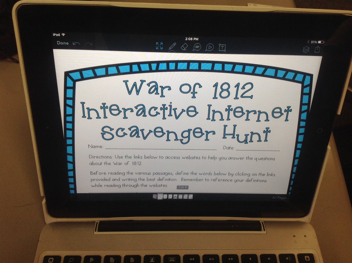 Jeason_tce's tweet photo. @Showbie Students used Showbie today to complete a scavenger hunt on the War of 1812! #LCSSDLD16 #Showbie https://t.co/cSlcwuELIn