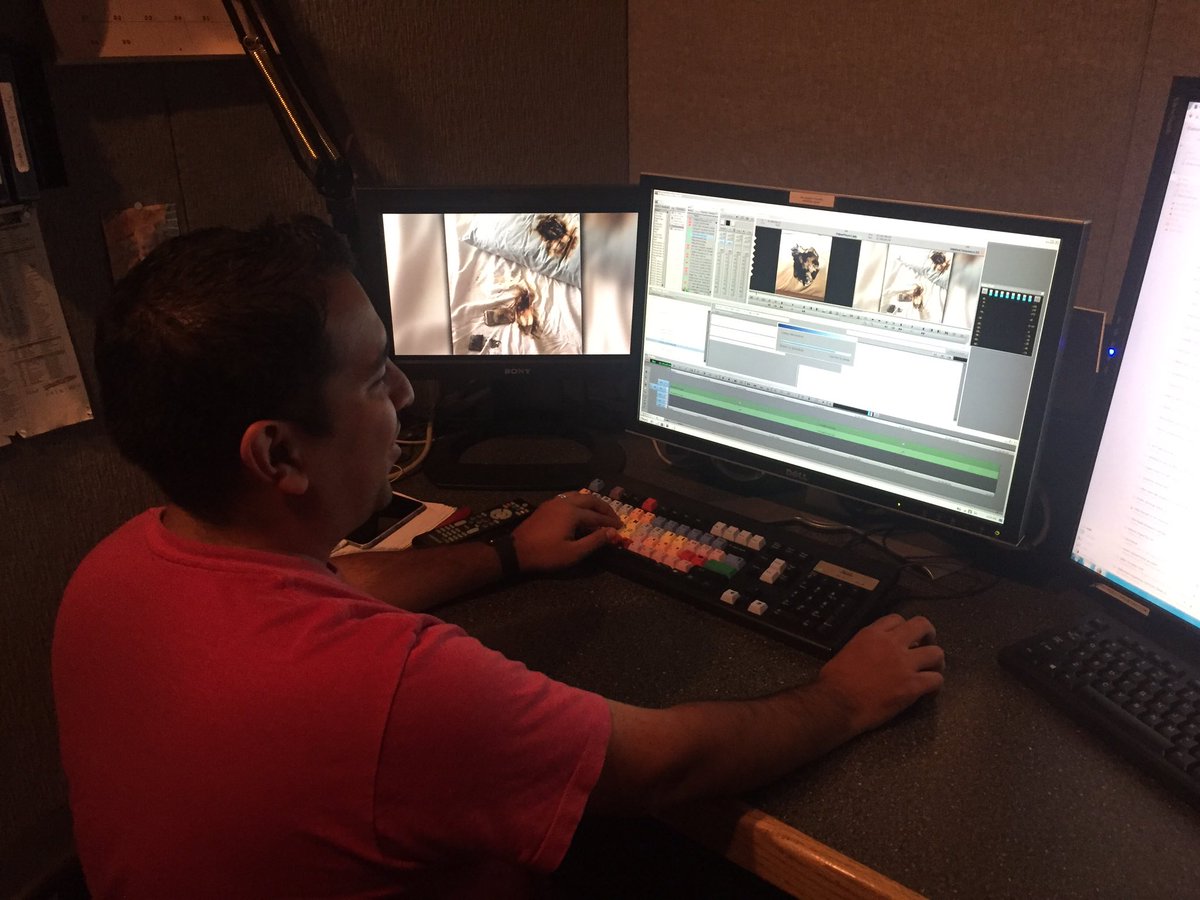 kaleyokelley's tweet photo. Our #editors and #taperoom working hard to get things done for @CBSDFW at 10. #behindthescenes https://t.co/pCJR52Io4Q