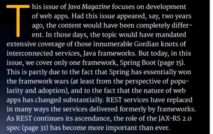 starbuxman's tweet image. I love the editors preface to my article on @springboot for @Oracle Magazine