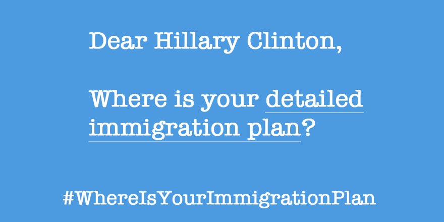 Latinos4Bernie's tweet photo. Dear @TheBriefing2016, 

Do you mind asking @HillaryClinton where her detailed plan is? #whereisyourimmigrationplan https://t.co/LWsLA9pvDg