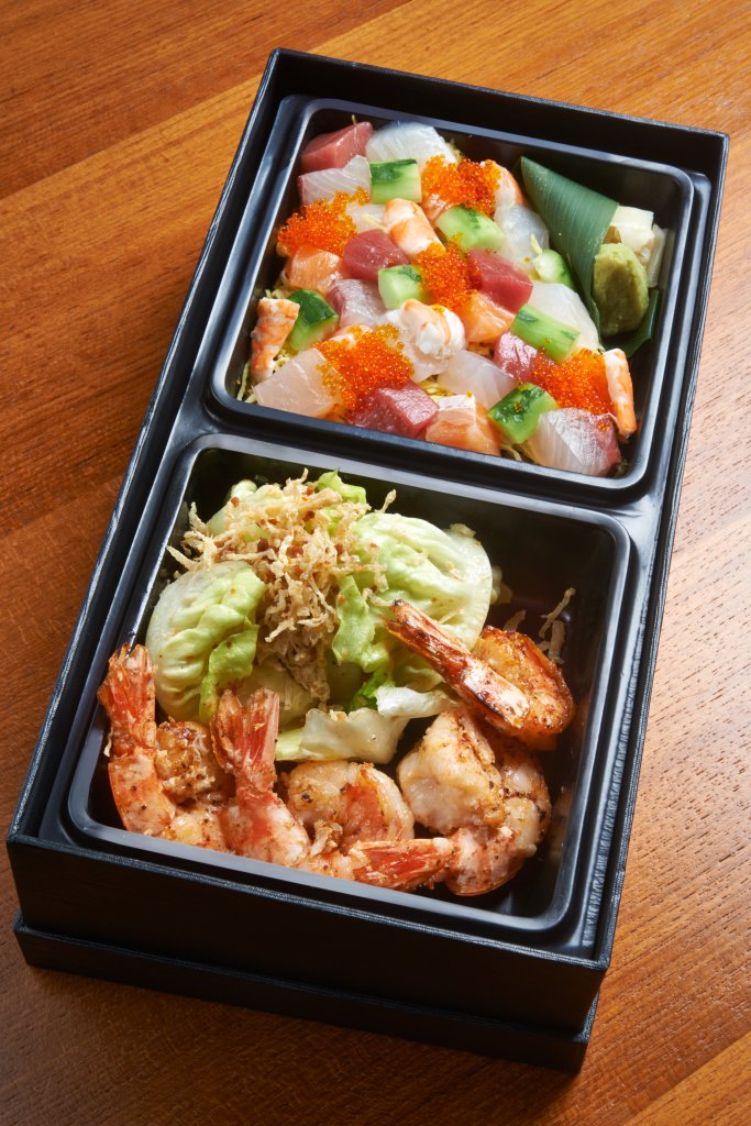 NobuKL's tweet photo. Enjoy a taste of Nobu To-Go with the Bara Chirashi with Butter Lettuce Salad and Shrimp! https://t.co/6LZZe8lMgn