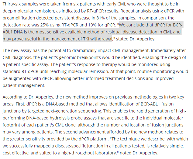 jnmedsys's tweet photo. dPCR has been reported to be a more sensitive and personalized method of identifying CML patients likely to relapse. https://t.co/5KCItkK64n