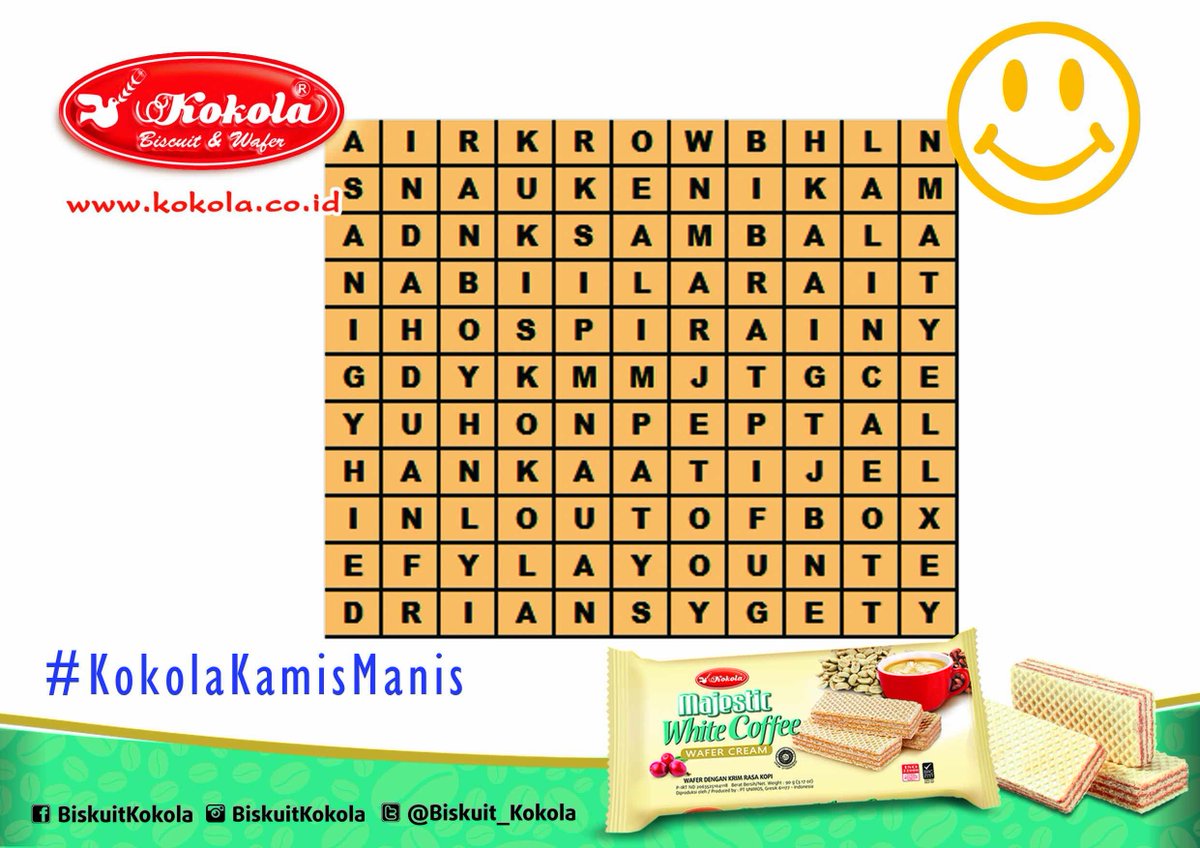 biskuit_kokola's tweet photo. Kuis hari ini adlh #KokolaKamisManis
Temukan salah satu varian dari Biskuit Kokola pada kumpulan huruf berikut ini? https://t.co/cS34sQxE7R