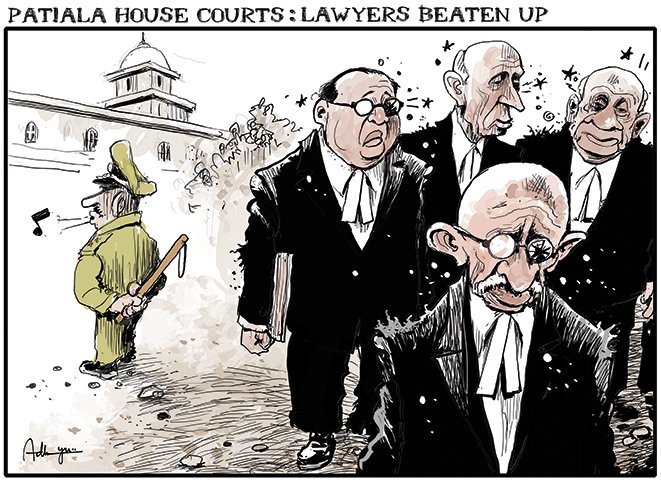 Today's toon by Sandeep Adhwaryu #JNURow #Lawyers #PatialaHouse #JNUCrackdown