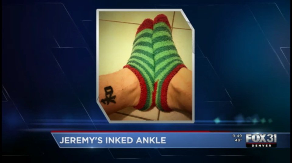 debtakahara's tweet image. ICYMI: @JeremyHubbard shared his tattoo and @HollyGaunttDen called them #elfsocks. TMI?