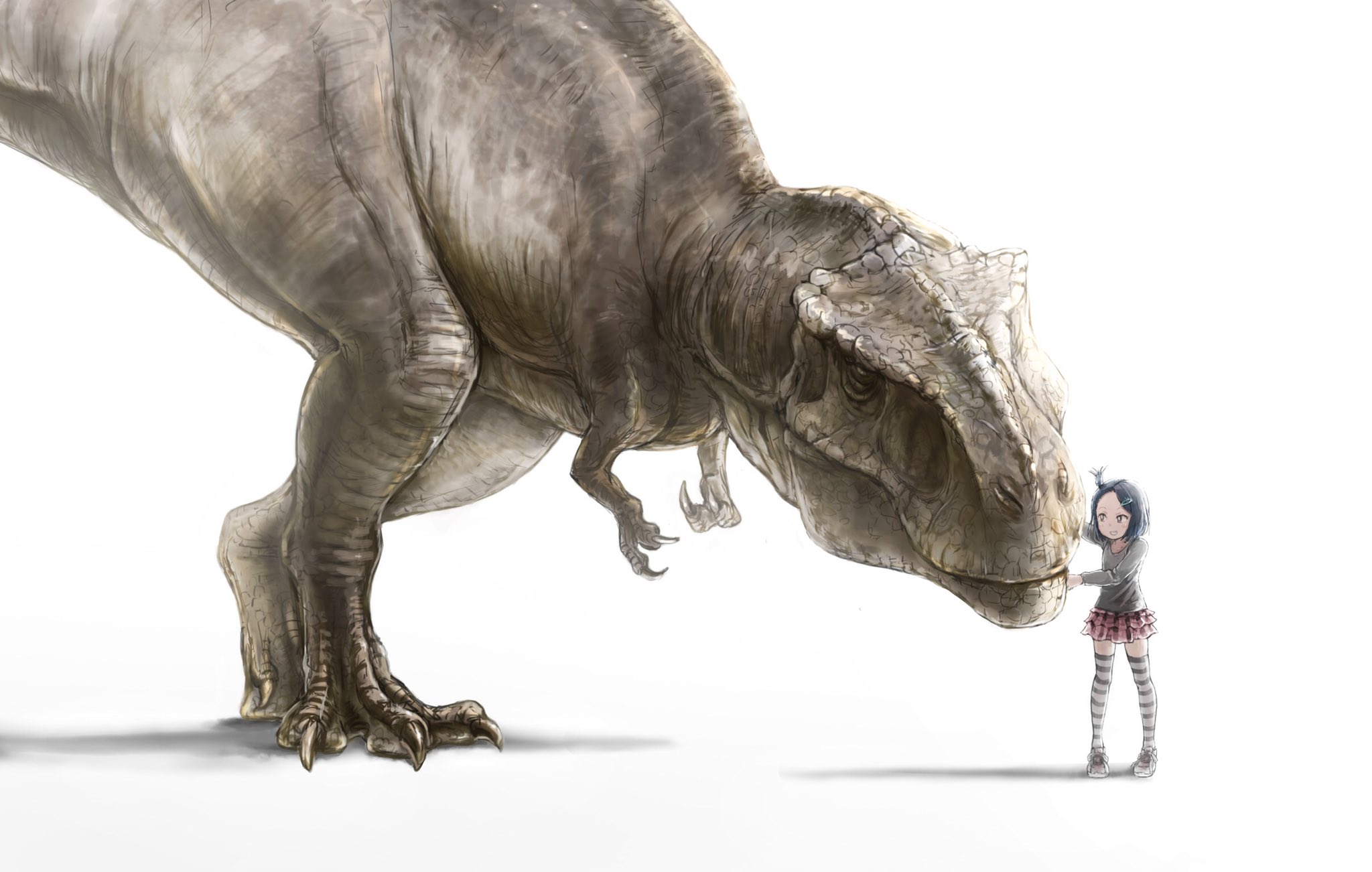 ありヒノコ イラスト同盟活動 ティラノサウルスと女の子描きました ティラノは今までで一番いい感じに描けたと思う T Co Zcdnlyhfjf Twitter