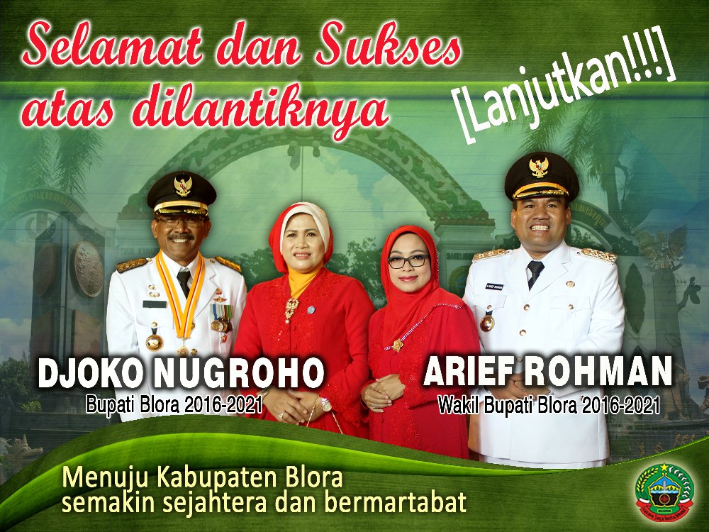 info_Blora's tweet photo. SELAMAT DAN SUKSES ATAS DILANTIKNYA DJOKO NUGROHO &amp; ARIEF ROHMAN SEBAGAI BUPATI DAN WAKIL BUPATI BLORA 2016-2021 https://t.co/ibilHqnCYx