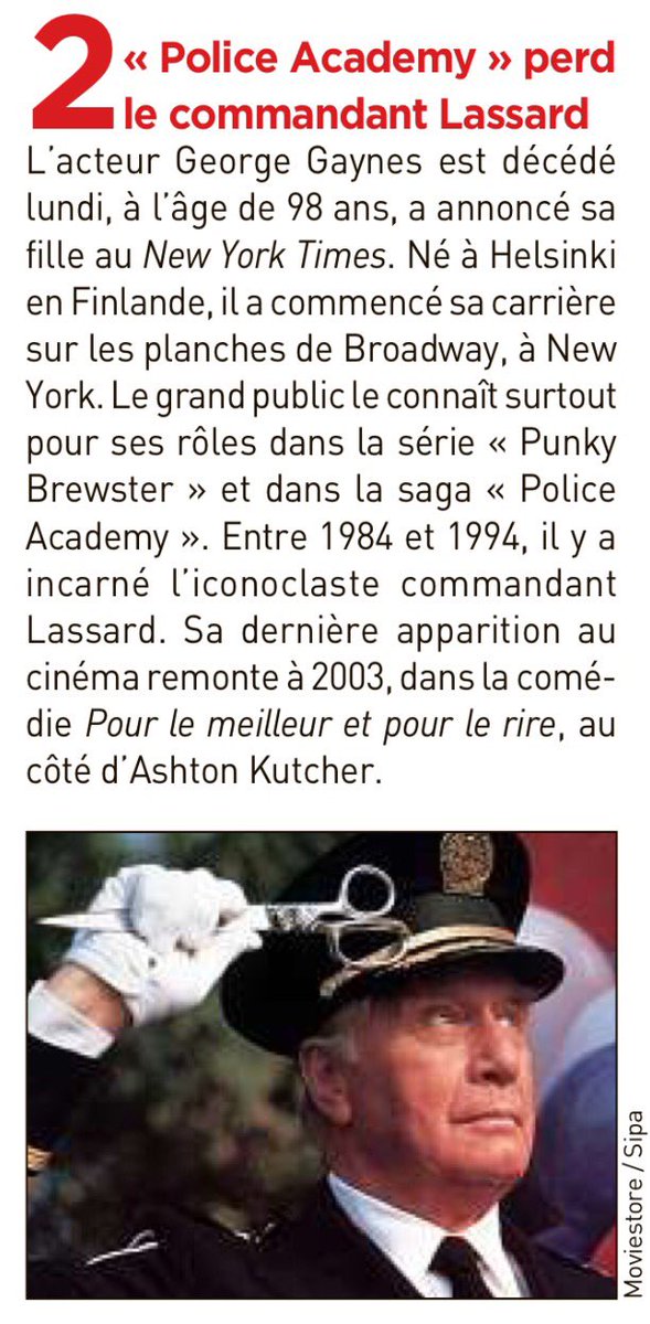 monsieurda's tweet photo. La mort du commandant #Lassard mais aussi du papa de Punky Brewster.
#rip #GeorgesGaynes #PoliceAcademy @20Minutes https://t.co/0W2wHpeVRI