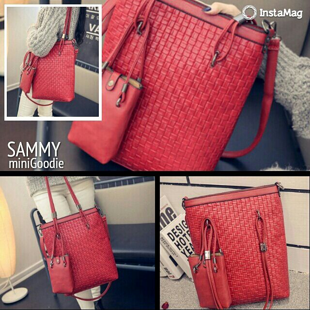 RED SAMMY in idr 282k. (PU Leather,  Tinggi 35cm Panjang 20cm, zipper, longstrap) #limitedstock