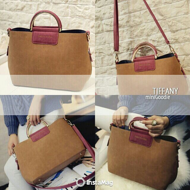 BROWN TIFFANY in idr 284k. (Suede,  Tinggi 24cm Panjang 31cm, magnet, longstrap) #limitedstock