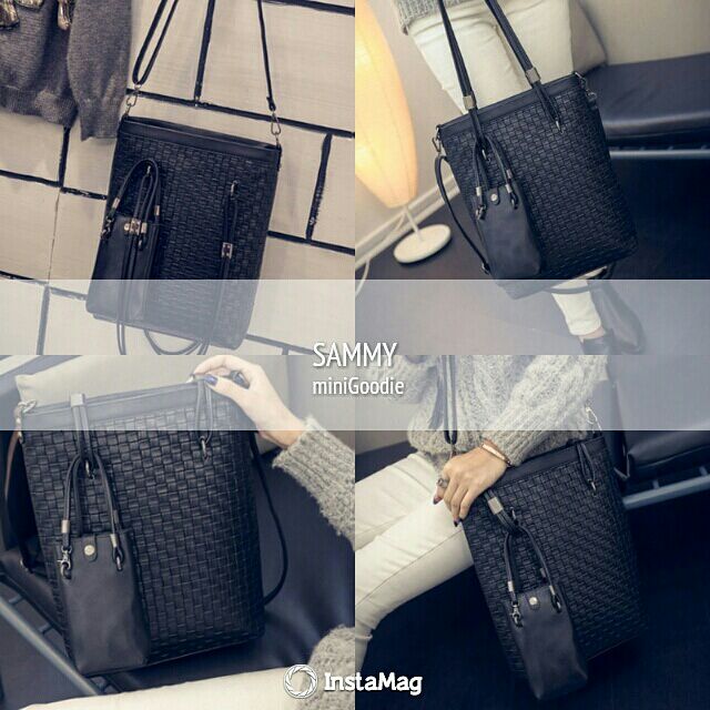 BLACK SAMMY in idr 282k. (PU Leather,  Tinggi 35cm Panjang 20cm, zipper, longstrap) #limitedstock