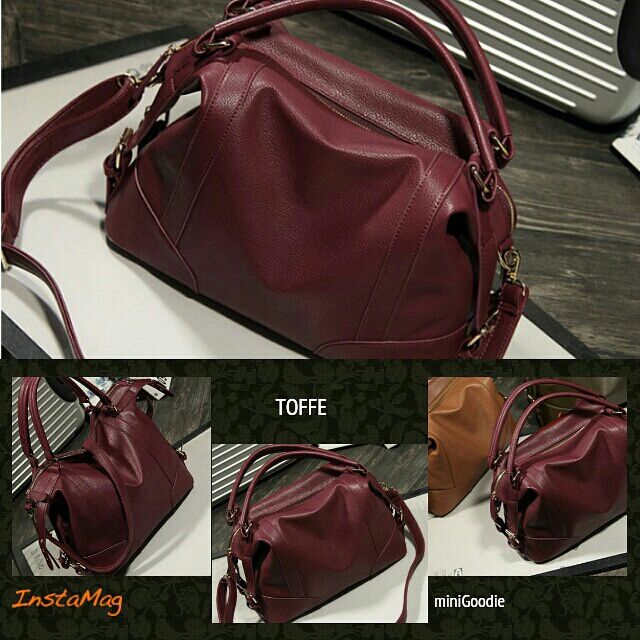 RED TOFFE in idr 289k. (PU Leather,  Tinggi 24cm, Panjang 35cm, zipper, Longstrap) #limitedstock