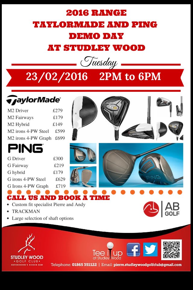 ProShopSWGC's tweet photo. @TaylorMadeGolf @PINGTourEurope demo day @StudleyWoodGolf club! Come and get fitted with the new 2016 range #golf https://t.co/ObQnNERnJS