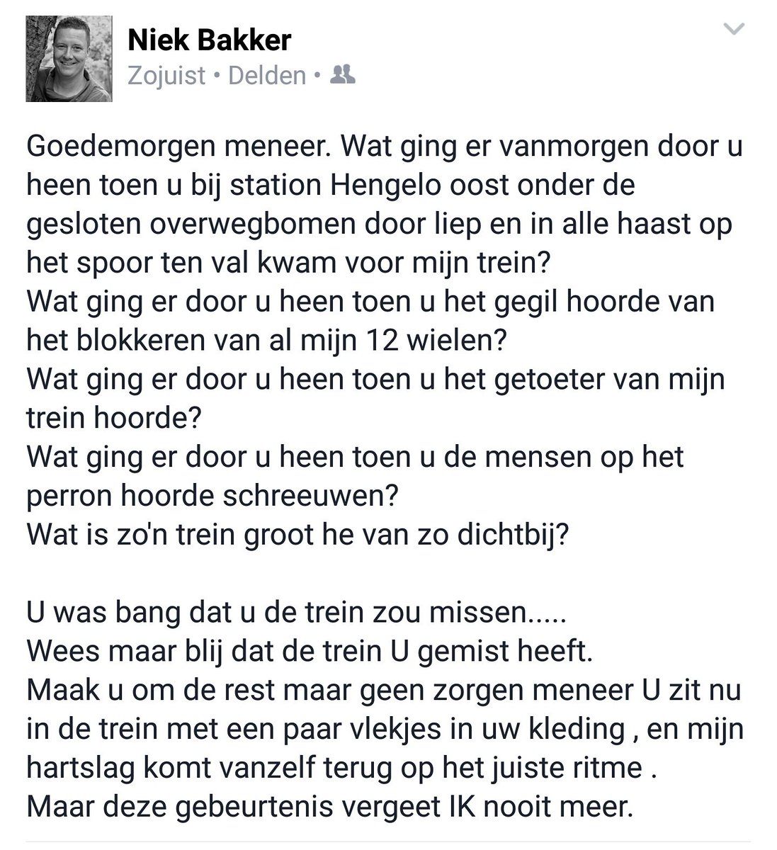 ProRail's tweet photo. Veel steun voor machinist #Niek na het delen van zijn ervaring: https://t.co/o7vGKQJGaq #houhetveilig https://t.co/AVzzQRmG5r