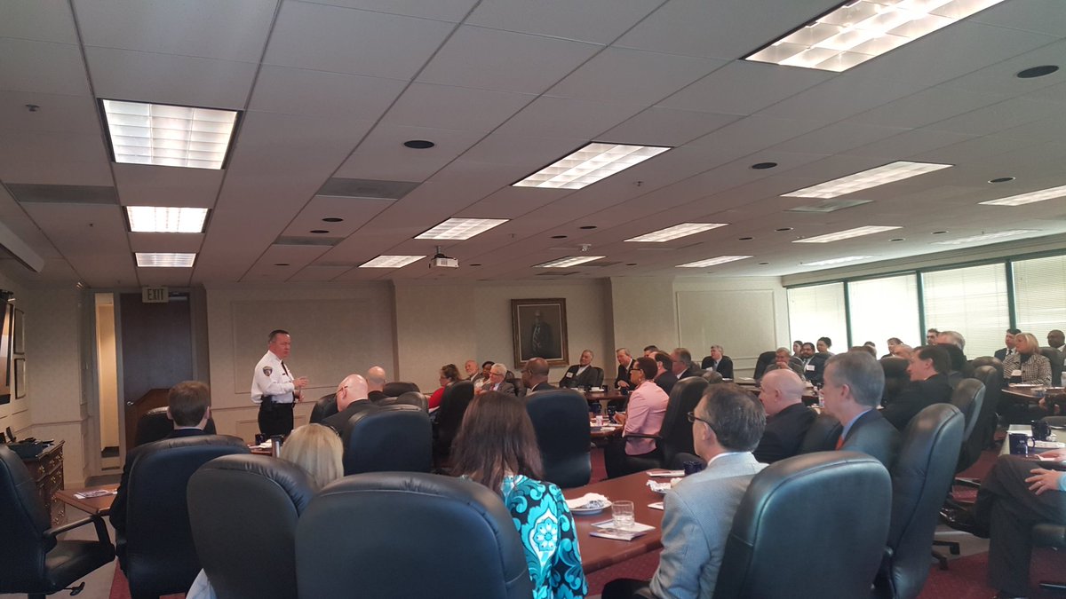 ThinkGBC's tweet photo. Talking public safety issues w/@CommishKDavis at the @GBCorg Newsmaker Breakfast https://t.co/ie2NAuk3dV