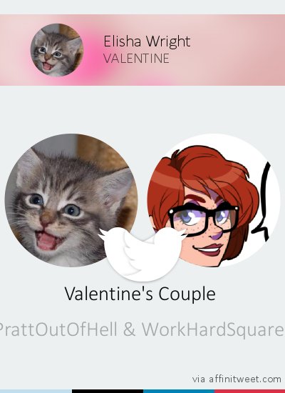 PrattOutOfHell's tweet photo. [Valentine] @PrattOutOfHell's Valentine should be @WorkHardSquared! Who should be yours?
via https://t.co/AstwLCwAdJ https://t.co/f5WISjMthE