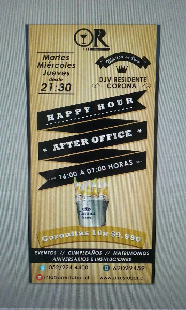 OrRestobar's tweet photo. Hoy te esperamos Djv Corona desde 21:30 horas en @OrRestobar tu lugar de encuentro🤓 https://t.co/N0rcYexqs2