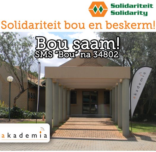 solidariteit's tweet photo. Solidariteit BOU en BESKERM . SMS "BOU" na 34802 (R2) en raak deel van die oplossing #Bou #Beskerm https://t.co/yiPnItaGCO