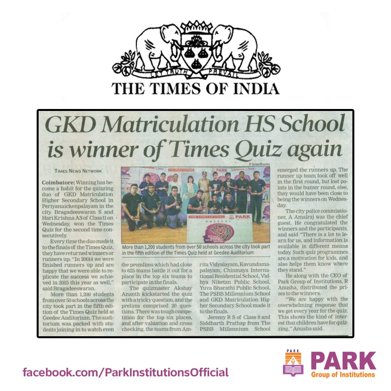 TweettoPark's tweet photo. Thank you Times Of India for the excellent coverage!

#Quiz https://t.co/7myeNqgs1R