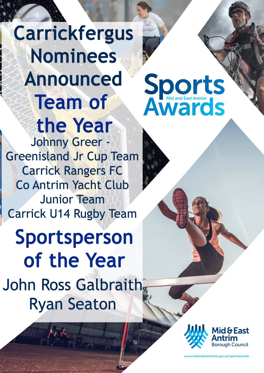 Final nominees for #Carrickfergus #MEASportsAwards have been released. Awards night 11 March. Live results here!