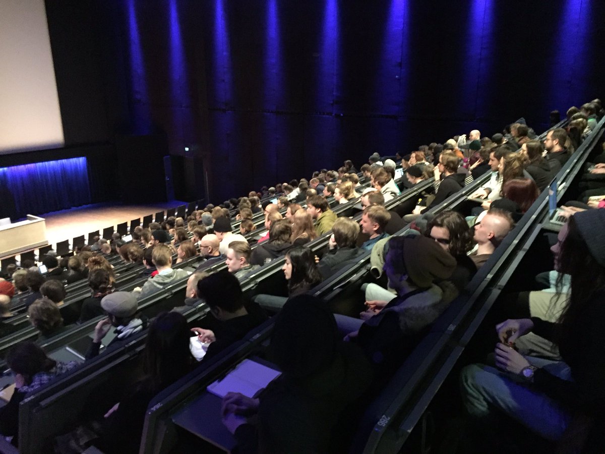 AaltoARTS's tweet photo. A eagerly packed house for the #WalterMurch conversation.   Getting started now. https://t.co/Hf8KDxFgdW
