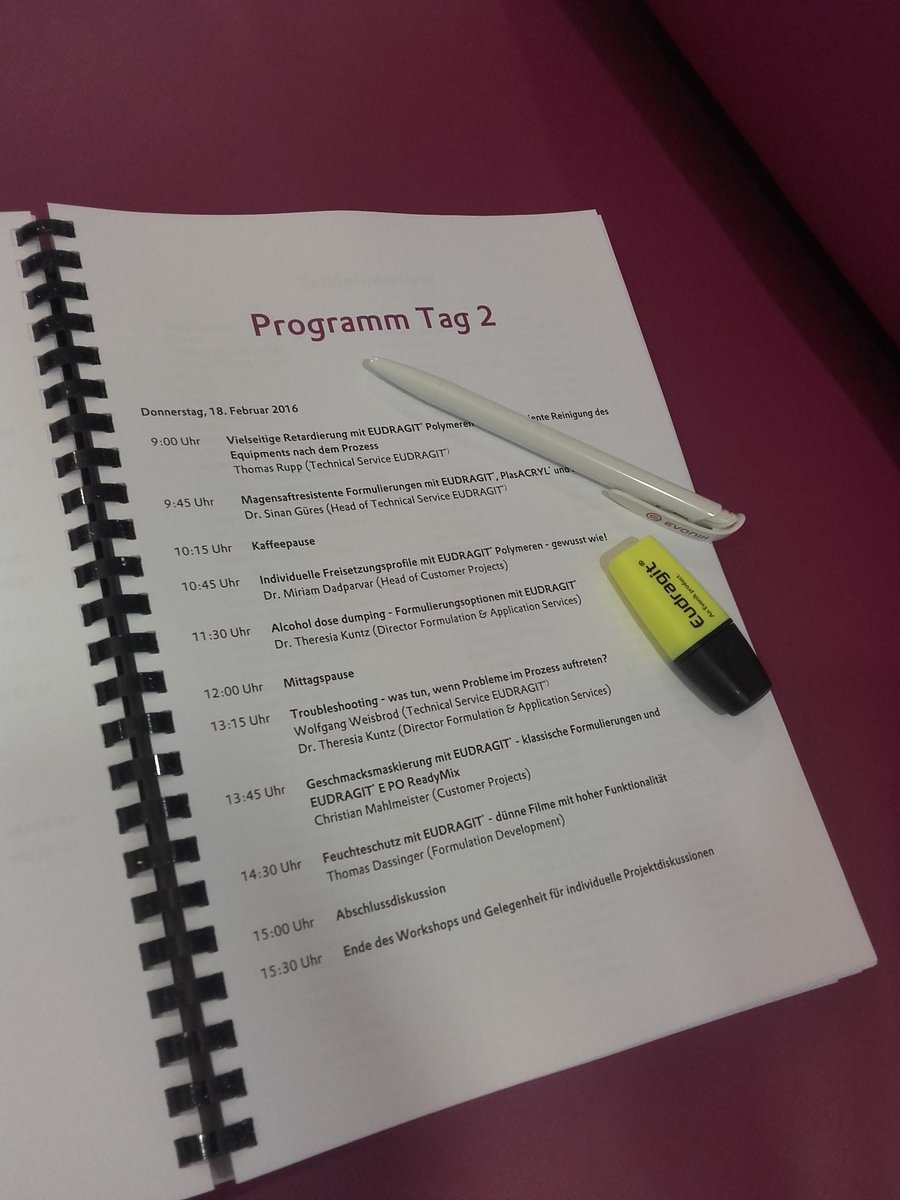 DennisGoerges's tweet photo. Workshop Tag 2: Es geht weiter mit #PlasACRYL , #AcrylEZE, #EUDRAGIT E PO ReadyMix, #Chematic und #ADD. Spannend! https://t.co/bBSvC8AAyC