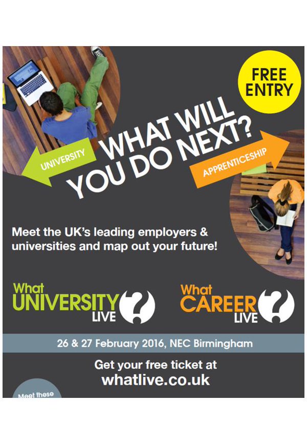 whatcareerlive's tweet photo. School Leaver #CareersFair next Fri &amp; Sat @thenec. Book your free places now!

https://t.co/5QR3yMtFQ5 https://t.co/5zNscslRXa