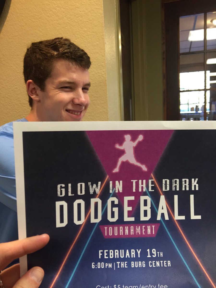 Weatherly95's tweet photo. Kyle REALLY wants you to sign up to play Glow-In-The-Dark Dodgeball this Friday!  Team rosters are due today! https://t.co/8HvJ61WehN