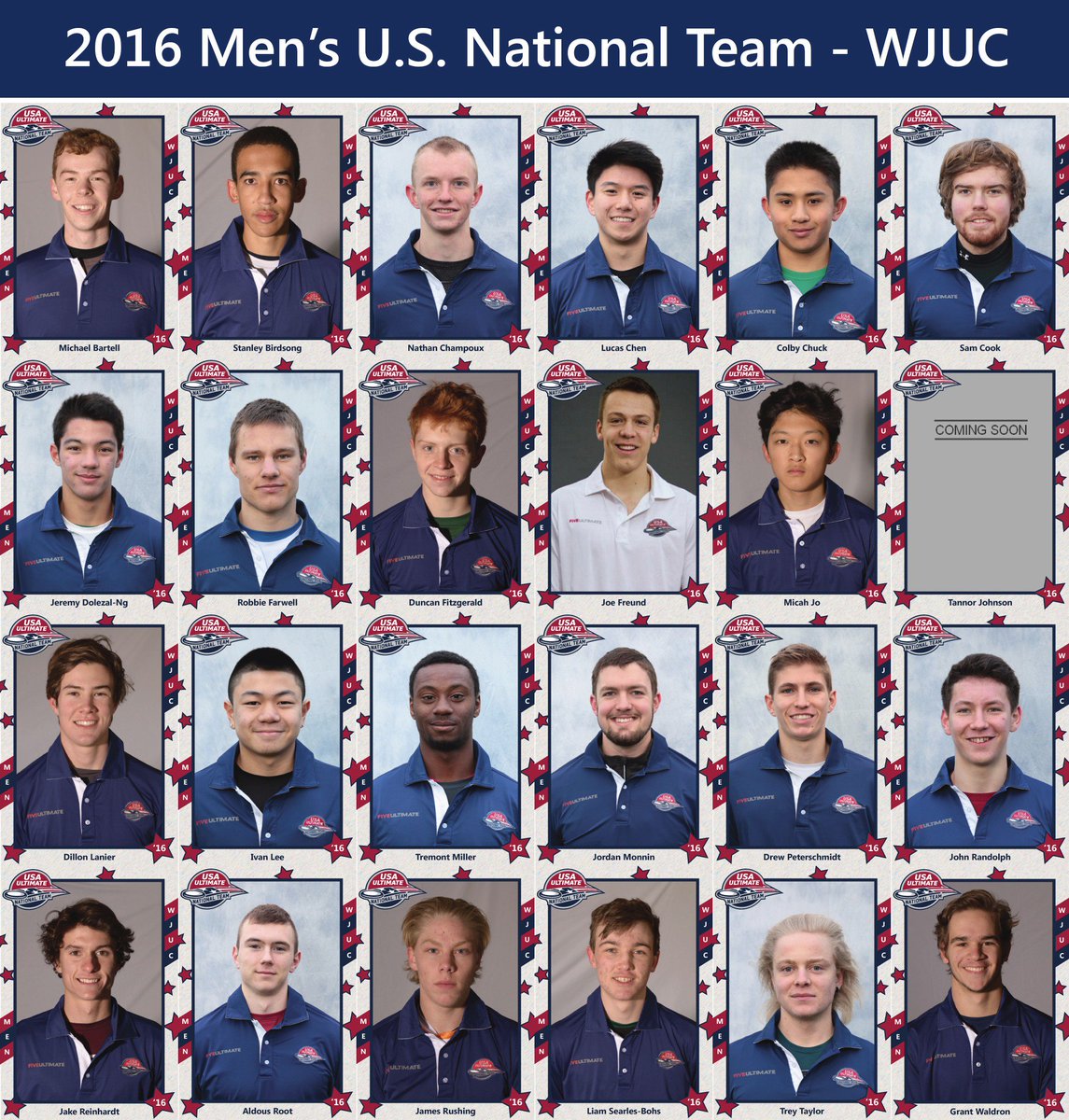 USAUltimate's tweet image. Introducing your U.S. U-20 Men's National Team. Good luck at #wjuc2016! #oosa usaultimate.org/news/usa-ultim…