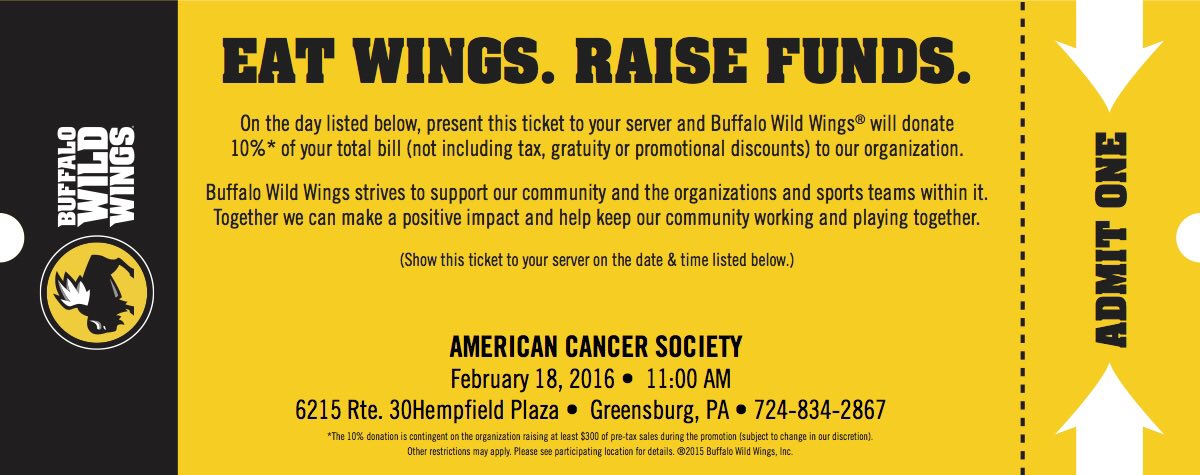 SHURelayForLife's tweet photo. Come out to Buffalo Wild Wings tonight for dinner! Relay 4 Life receives a portion of your bill https://t.co/mEXFSHxJN6