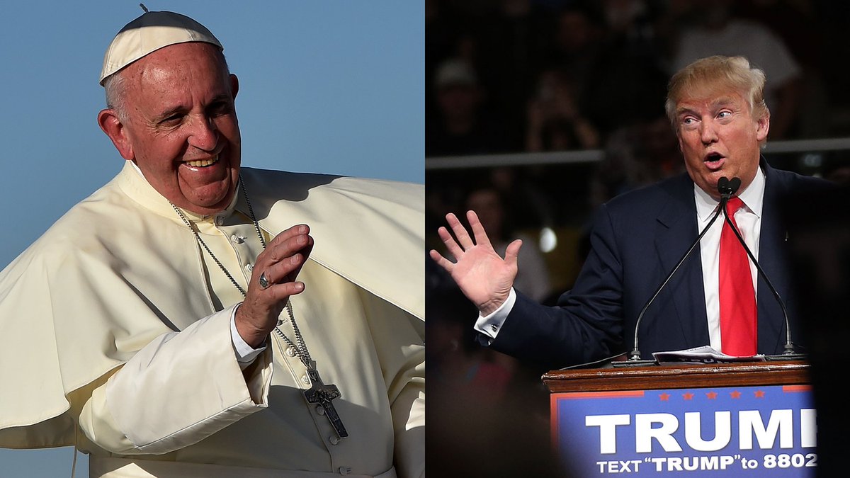 KTLA's tweet photo. Pope Francis on Trump: Building walls instead of bridges "is not Christian" https://t.co/kQ9IGhTPNb https://t.co/EajNt3Pq04