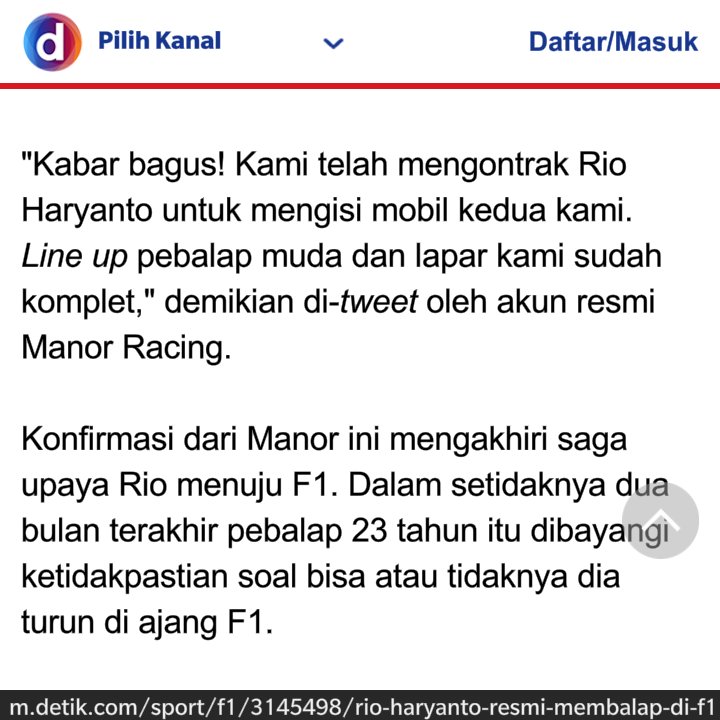 ilham_auliaa's tweet photo. Goodluck vrohh RT @INDONESIAinLOVE: Resmi Rio Haryanto Pembalap Pertama Indonesia yang tembus FI #RioGoF1 Bangga! https://t.co/acCGVdsRBd