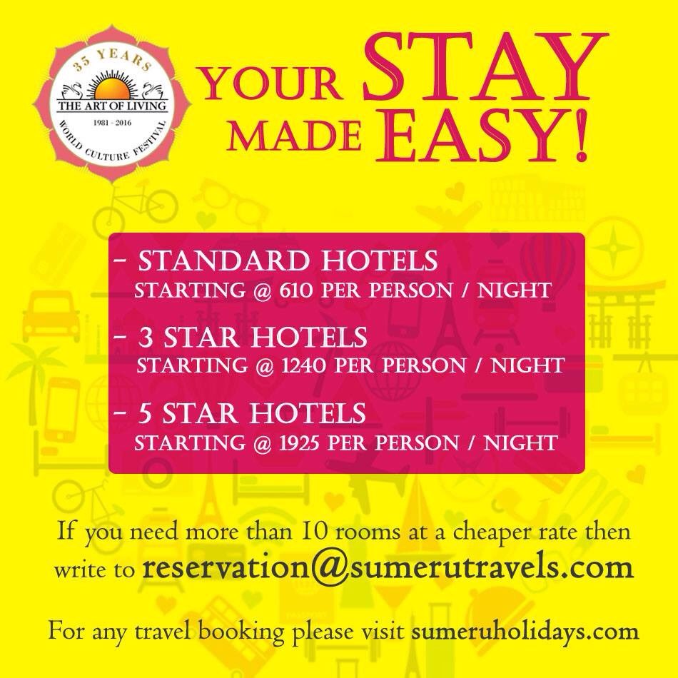 artoflivingusa's tweet photo. Your stay and travel for #WorldCultureFestival now made easy! For travel assistance visit https://t.co/s2bw6vfb69! https://t.co/K4VC5O8ulx