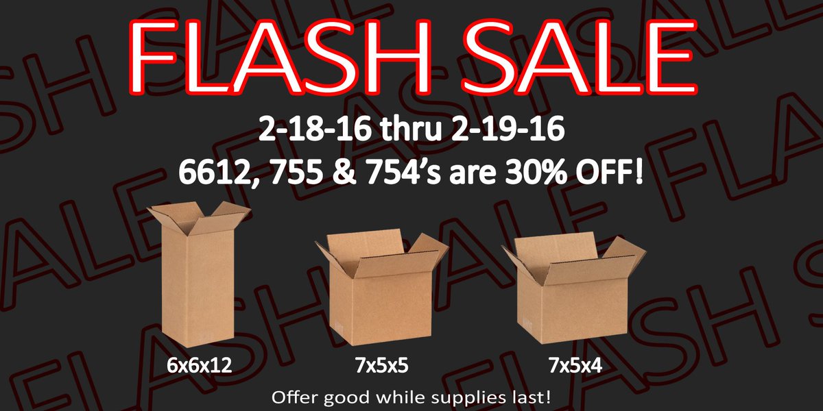 PKGING's tweet photo. #FLASHSALE! Today and tomorrow 6612, 754 &amp; 755 corrugated boxes are 30% off! #shipping #packaging https://t.co/Dp9G1Ng7sE