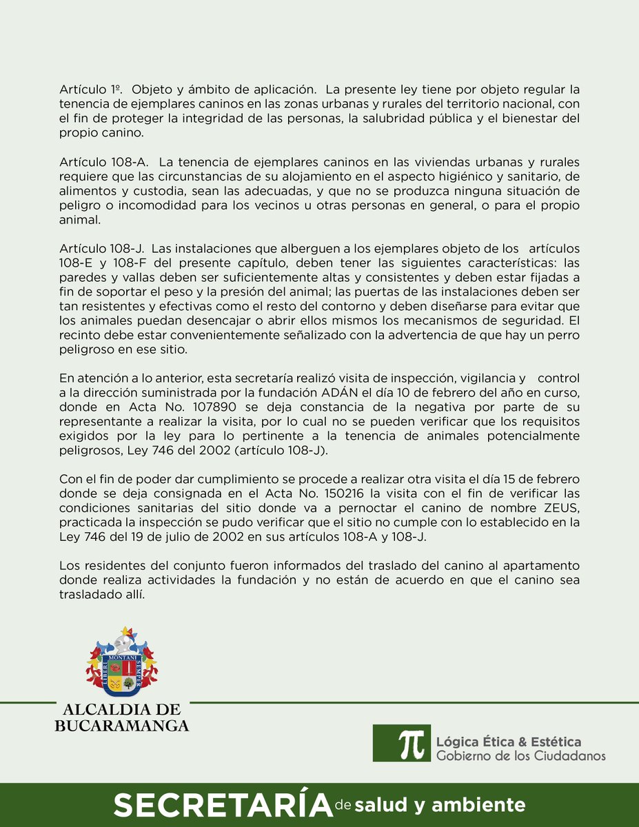 Estamos comprometidos con el medio ambiente y con los que no tienen voz, aclaramos la situación del canino ZEUS