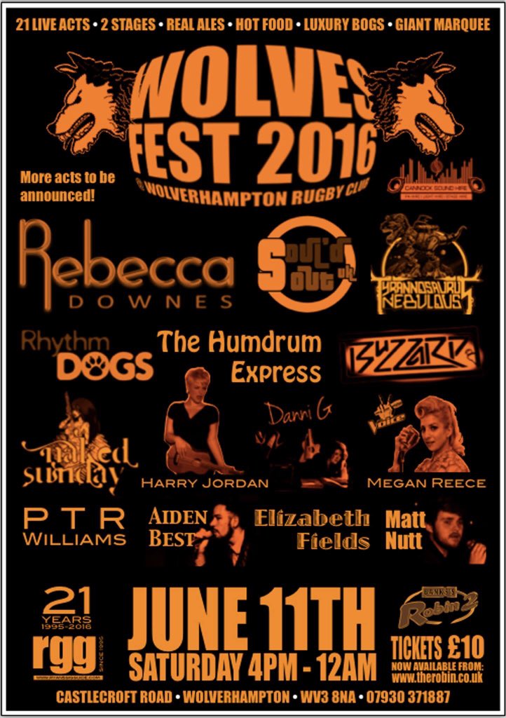 SouldOutUK's tweet photo. We're headlining #wolvesfest2016 for #ryansgigguide's #21stbirthday. It's also Lucy's 37th birthday. See ya there! https://t.co/77cvvlsSkP