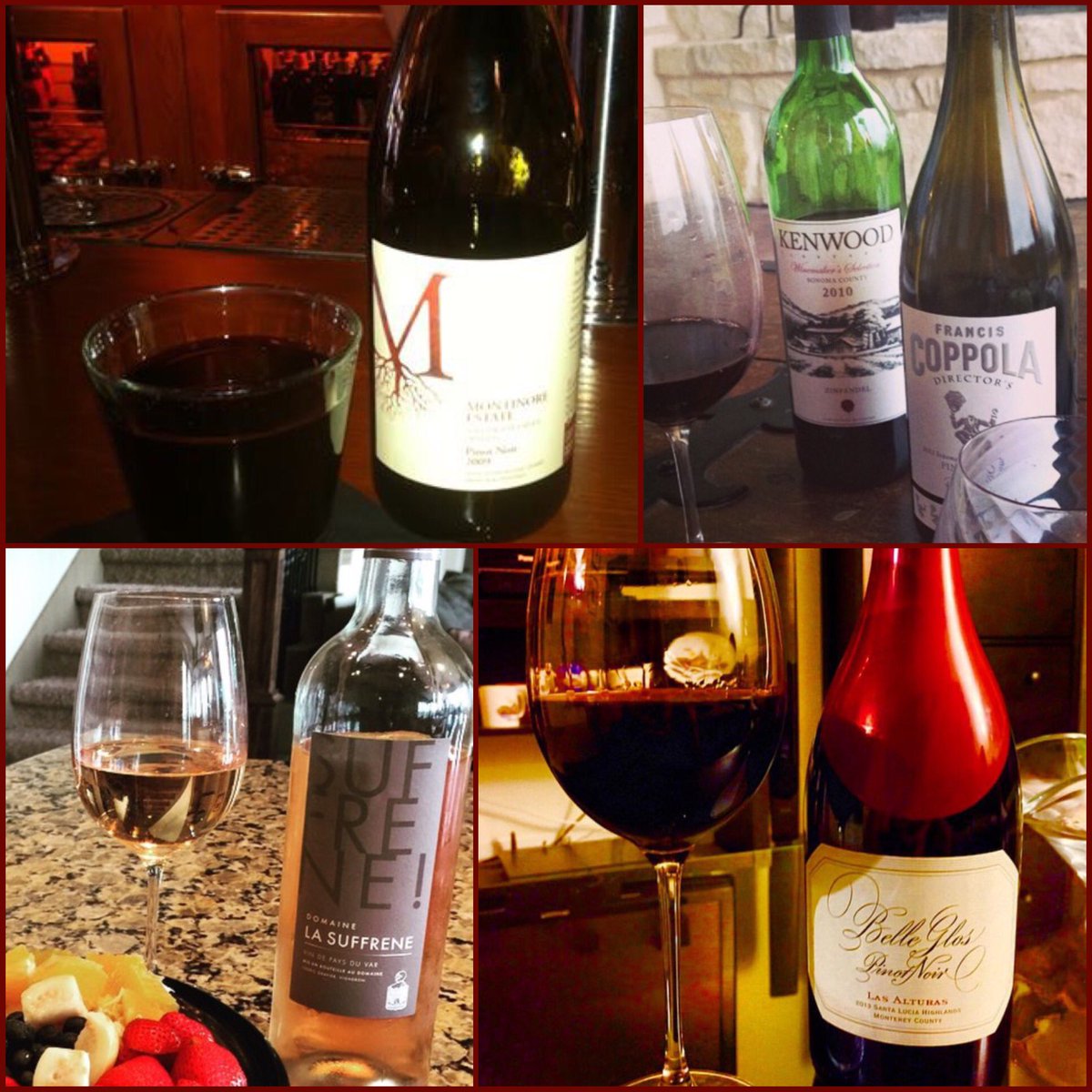 AmandaOnFOX7's tweet photo. Because it's #NationalDrinkWineDay my favs @Montinore @CoppolaWine @KenwoodVineyards #LaSuffrene #BelleGlos https://t.co/1jaLFHfdCX