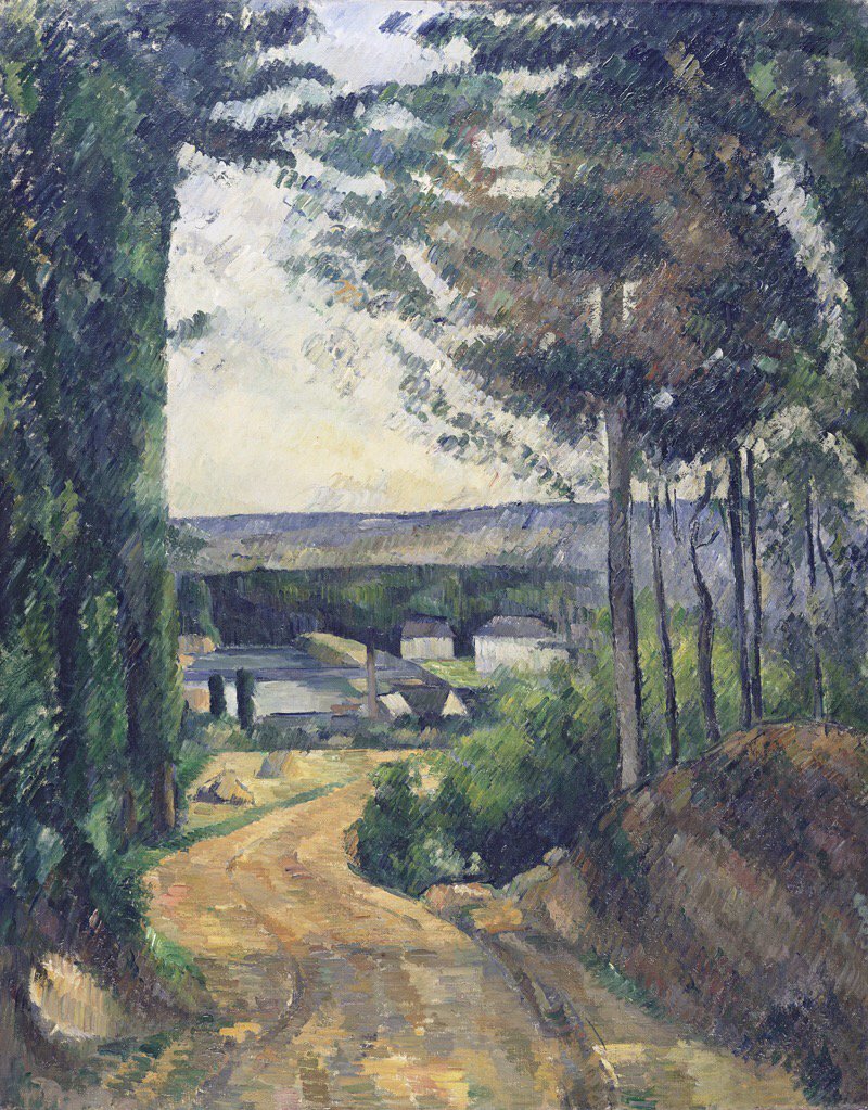 DailyArtApp's tweet photo. The depth effect of the road is interrupted by the horizontal lines of the low bushes. 🎨Cezanne @krollermuller https://t.co/Zpua1dmj59