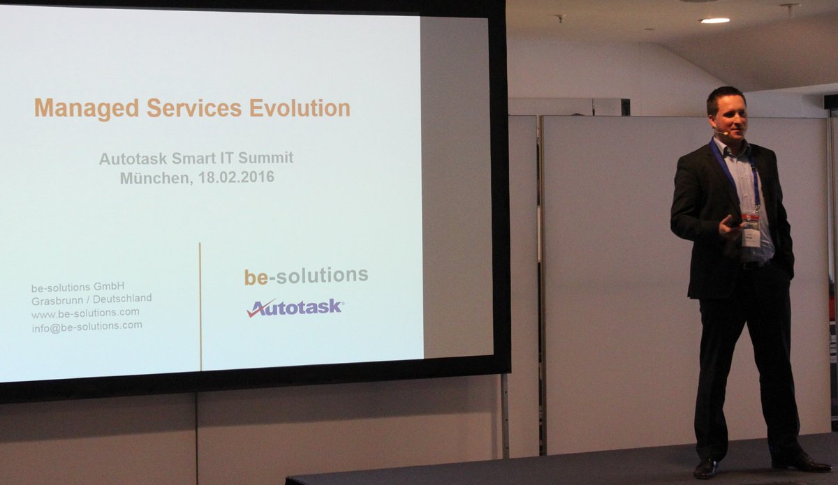 DattoDACH's tweet photo. .@besolutionsGmbH gibt Einblick in die #ManagedServices #Evolution. Wo? Auf dem #SmartITSummit von @AutotaskGmbH https://t.co/mPZhUws5ZS